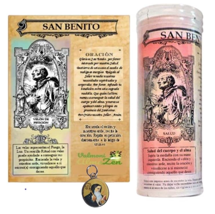 Velón San Benito con Medalla Incluida - ritual-tools - Tienda Esotérica Online